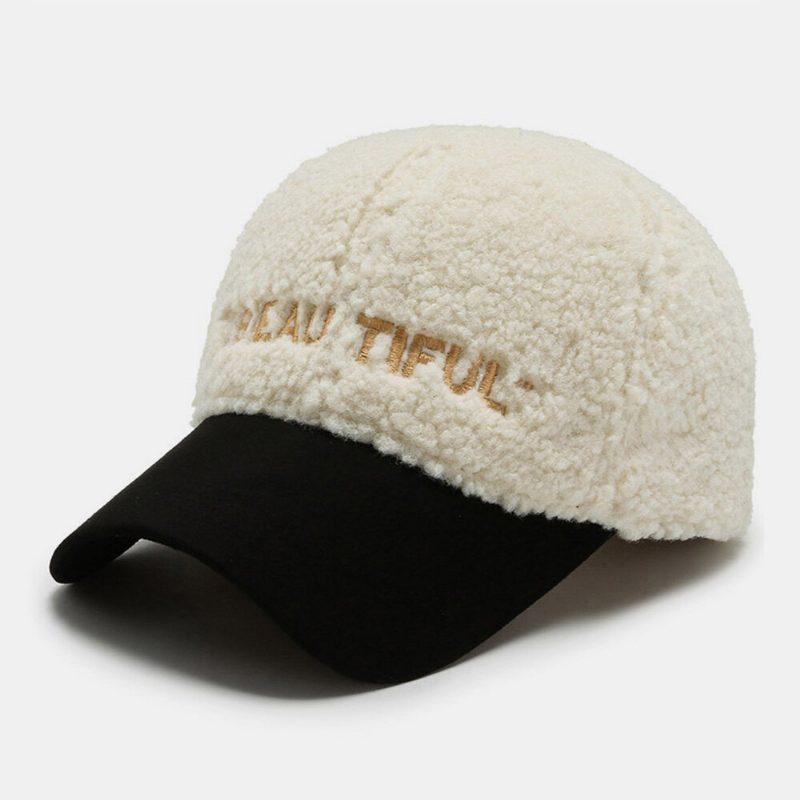 Menn Newsboy Capser Lammeull Brevbroderi Patchwork All-match Warm Baseball Cap For Kvinner