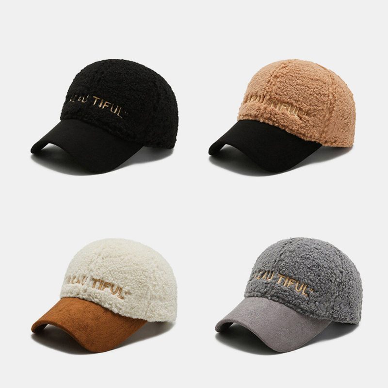 Menn Newsboy Capser Lammeull Brevbroderi Patchwork All-match Warm Baseball Cap For Kvinner