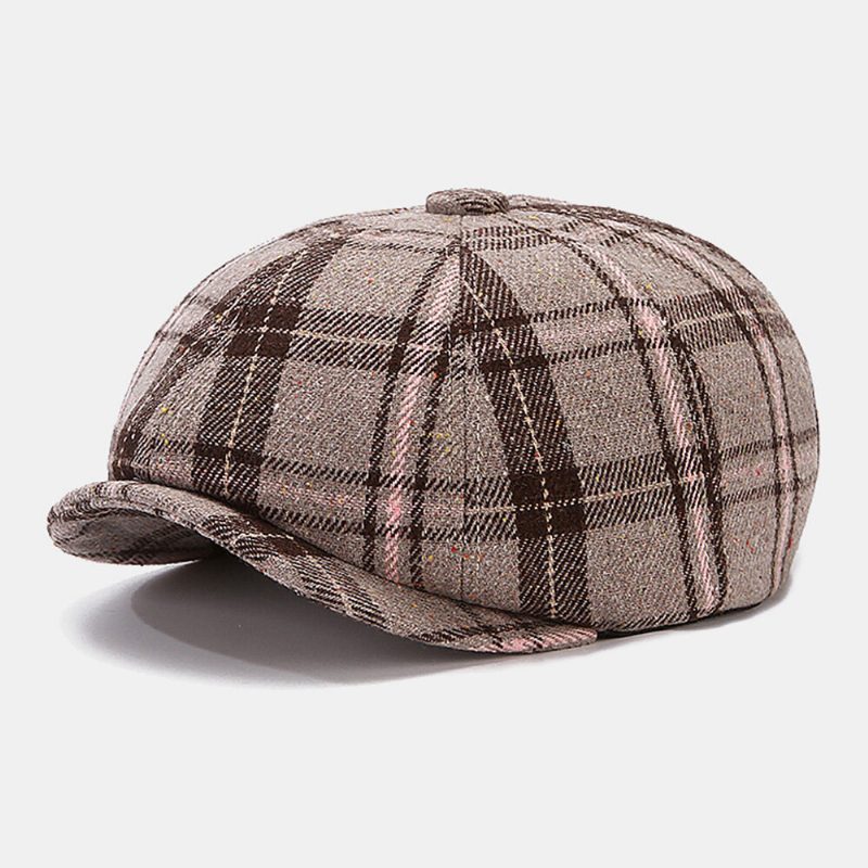 Menn Newsboy Hatter Britisk Retro Farget Gitter Vindtett Varm 8 Panel Maler Lue Åttekantet Lue