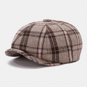 Menn Newsboy Hatter Britisk Retro Farget Gitter Vindtett Varm 8 Panel Maler Lue Åttekantet Lue