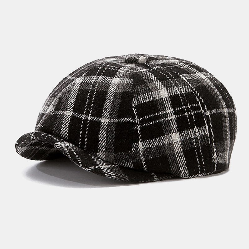 Menn Newsboy Hatter Britisk Retro Farget Gitter Vindtett Varm 8 Panel Maler Lue Åttekantet Lue