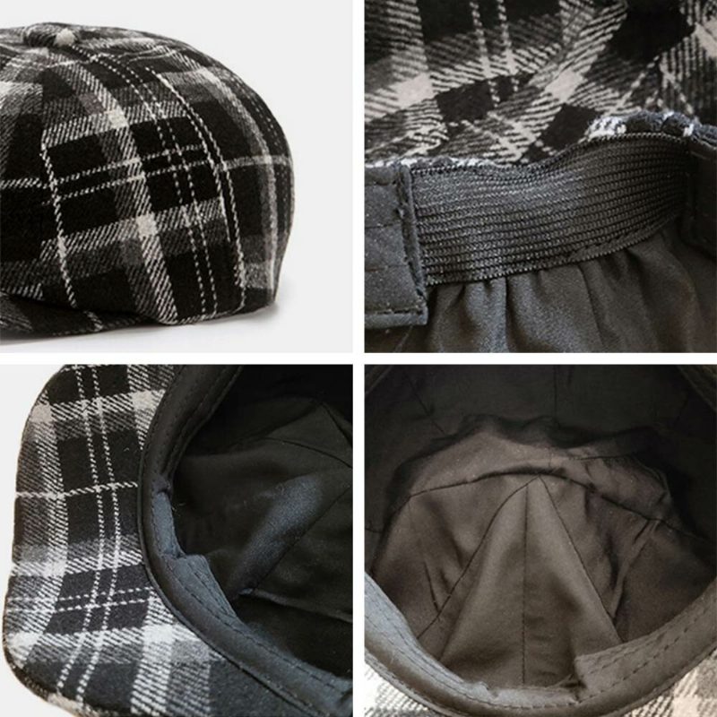 Menn Newsboy Hatter Britisk Retro Farget Gitter Vindtett Varm 8 Panel Maler Lue Åttekantet Lue