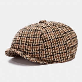 Menn Newsboy Hatter Britisk Retro Houndstooth Stripet Kuppel Åttekantet Hatter Cabbie Hat