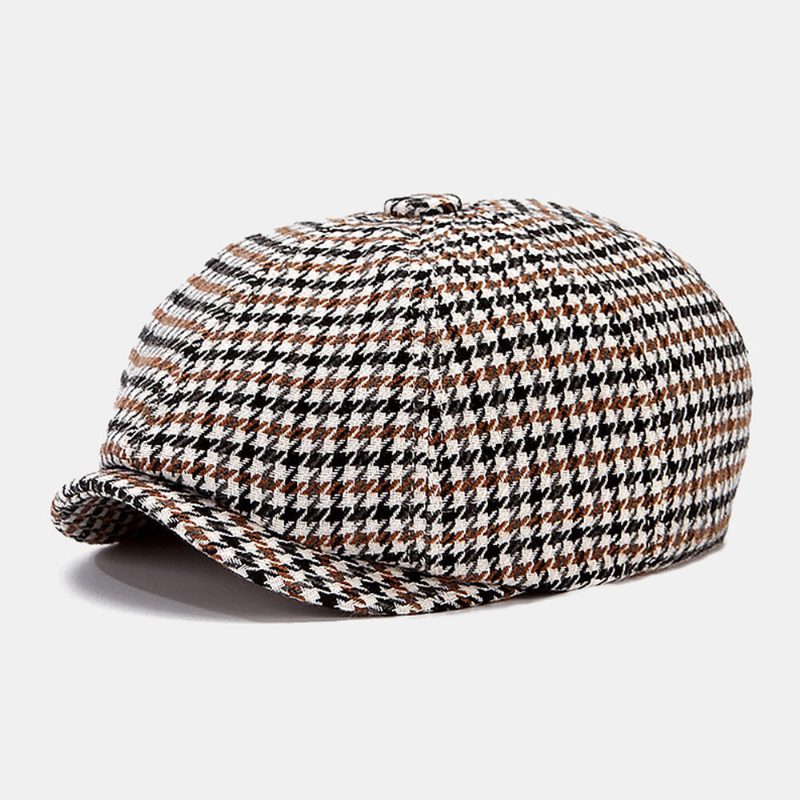 Menn Newsboy Hatter Britisk Retro Houndstooth Stripet Kuppel Åttekantet Hatter Cabbie Hat