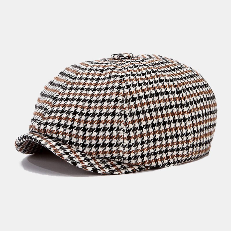 Menn Newsboy Hatter Britisk Retro Houndstooth Stripet Kuppel Åttekantet Hatter Cabbie Hat