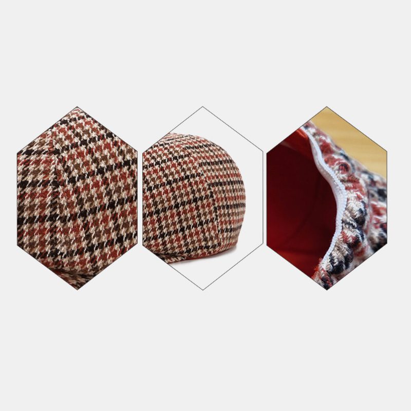 Menn Newsboy Hatter Britisk Retro Houndstooth Stripet Kuppel Åttekantet Hatter Cabbie Hat