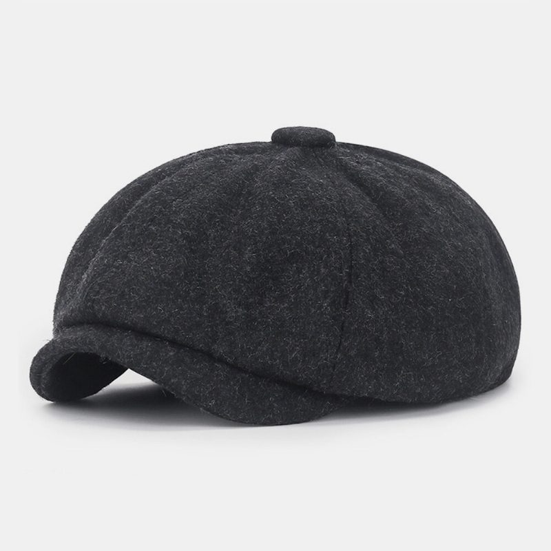 Menn Newsboy Hatter Britisk Retro Vinter Ull Varme 8 Panel Åttekantet Lue Maler Lue