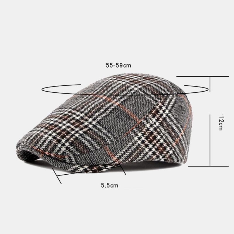 Menn Newsboy-hatter Polyester Bomull Vintage Fargerikt Gitter Britisk Uformell Varme Forward Hatter Beret Flate Cap