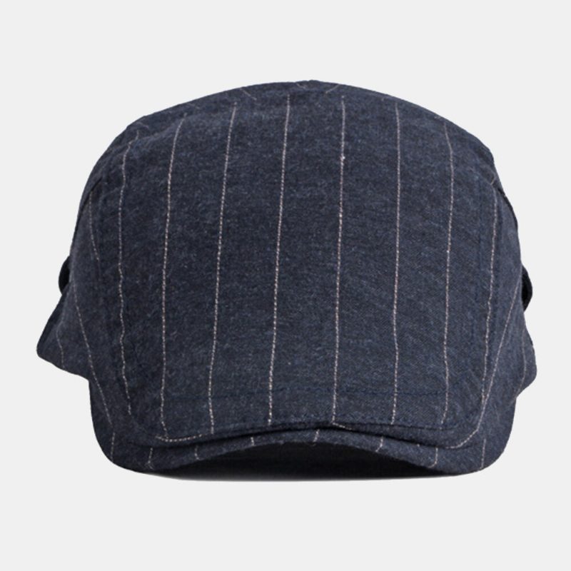 Menn Newsboy Lue Bomull Vintage Stripet Tynn Pustende Britisk Beret Flate Cap