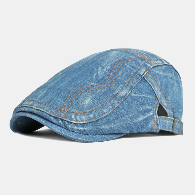 Menn Newsboy-lue Vasket Denim Solide Sammensydde Sting Utendørs Pustende Solseil Uformell Vintage Fremad Lue Beret Flate Cap