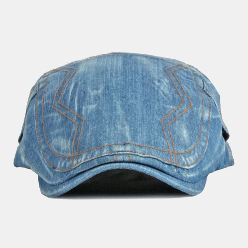 Menn Newsboy-lue Vasket Denim Solide Sammensydde Sting Utendørs Pustende Solseil Uformell Vintage Fremad Lue Beret Flate Cap