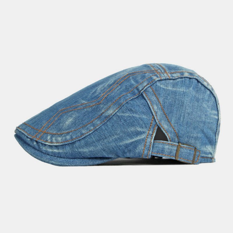 Menn Newsboy-lue Vasket Denim Solide Sammensydde Sting Utendørs Pustende Solseil Uformell Vintage Fremad Lue Beret Flate Cap