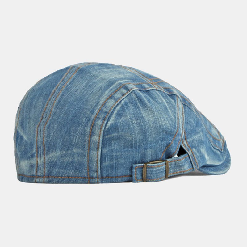 Menn Newsboy-lue Vasket Denim Solide Sammensydde Sting Utendørs Pustende Solseil Uformell Vintage Fremad Lue Beret Flate Cap