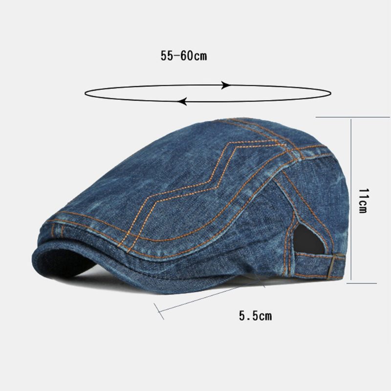 Menn Newsboy-lue Vasket Denim Solide Sammensydde Sting Utendørs Pustende Solseil Uformell Vintage Fremad Lue Beret Flate Cap