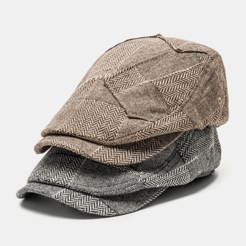 Menn Newsboy Luer Fiskebein Patchwork Skjøting Utendørs Solskjerm Vindtett Cabbie Hatter Berets