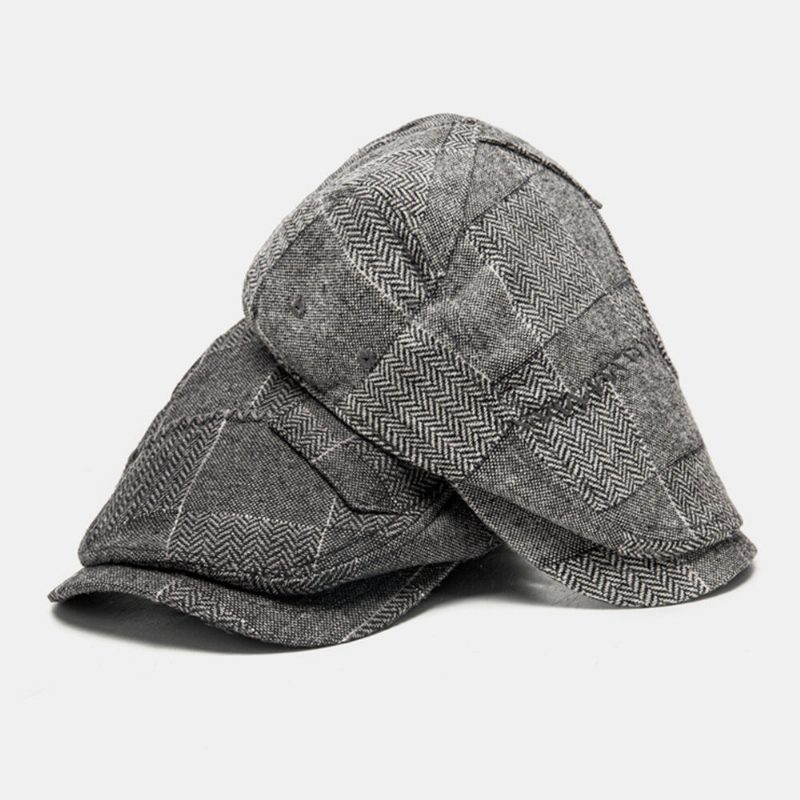 Menn Newsboy Luer Fiskebein Patchwork Skjøting Utendørs Solskjerm Vindtett Cabbie Hatter Berets