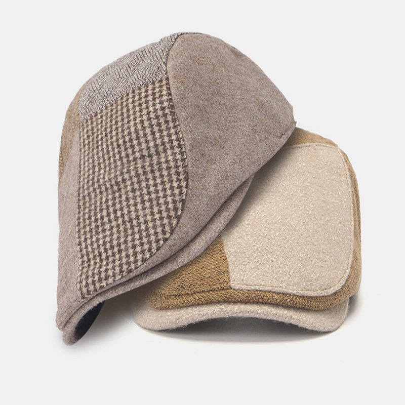 Menn Newsboy Luer Gittermønster Patchwork Justerbar Berets Painter Hat