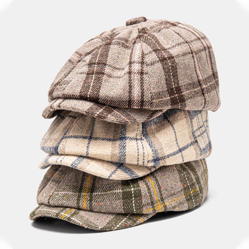 Menn Newsboy Luer Ullstoff Bomull Fargetilpasset Gitter Vintage Åttekantet Lue Berets Flate Cap