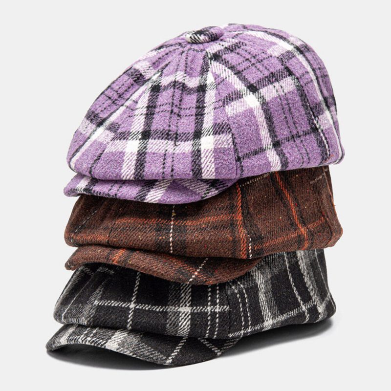 Menn Newsboy Luer Ullstoff Bomull Fargetilpasset Gitter Vintage Åttekantet Lue Berets Flate Cap