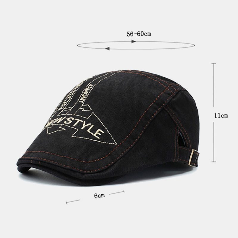 Menn Pil Brevmønster Broderi Vasket Beret Cap Utendørs Uformell Justerbar Forover Cap Cabbie Hat