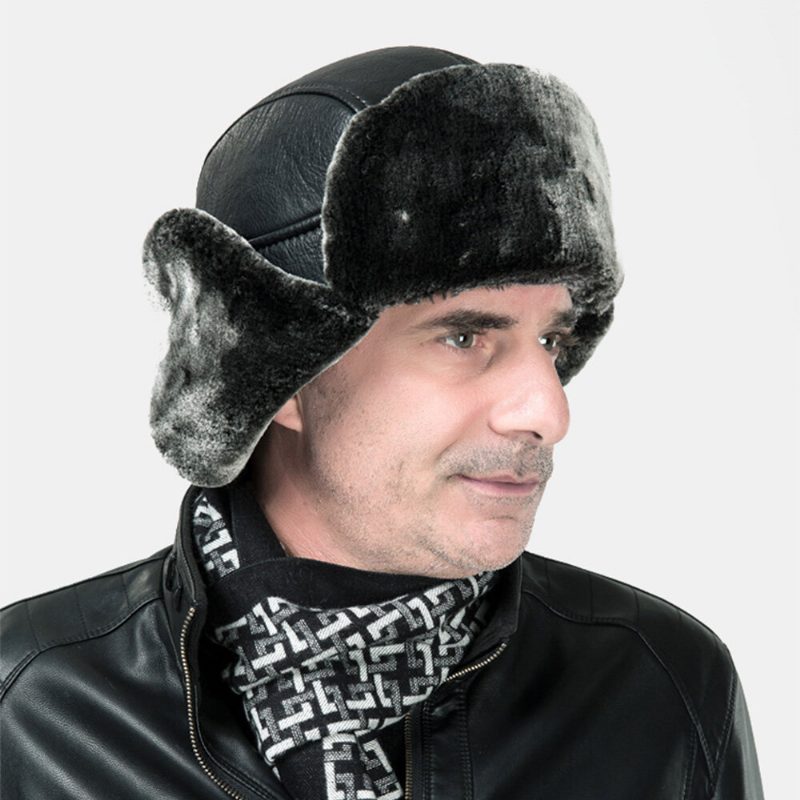 Menn Pu Leather Winter Thicken Plus Velvet Warm Trapper Hatter Outdoor Vindtett Cool Protection Ushanka Hat