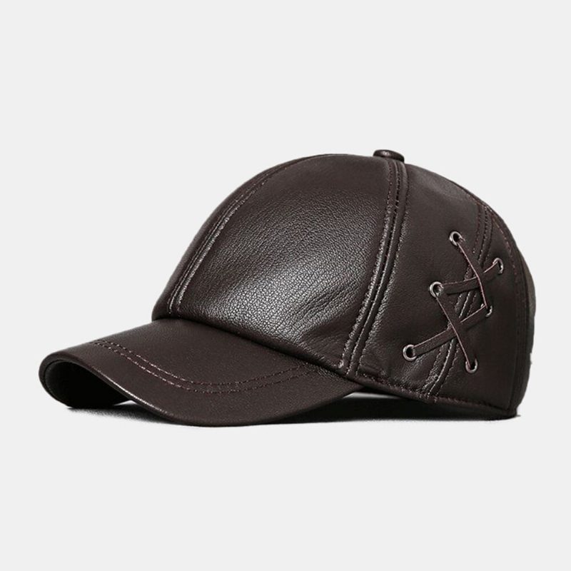 Menn Saueskinn Ensfarget Patchwork Side Korsstropp Dekorasjon Utendørs Uformell Varme Baseball Cap