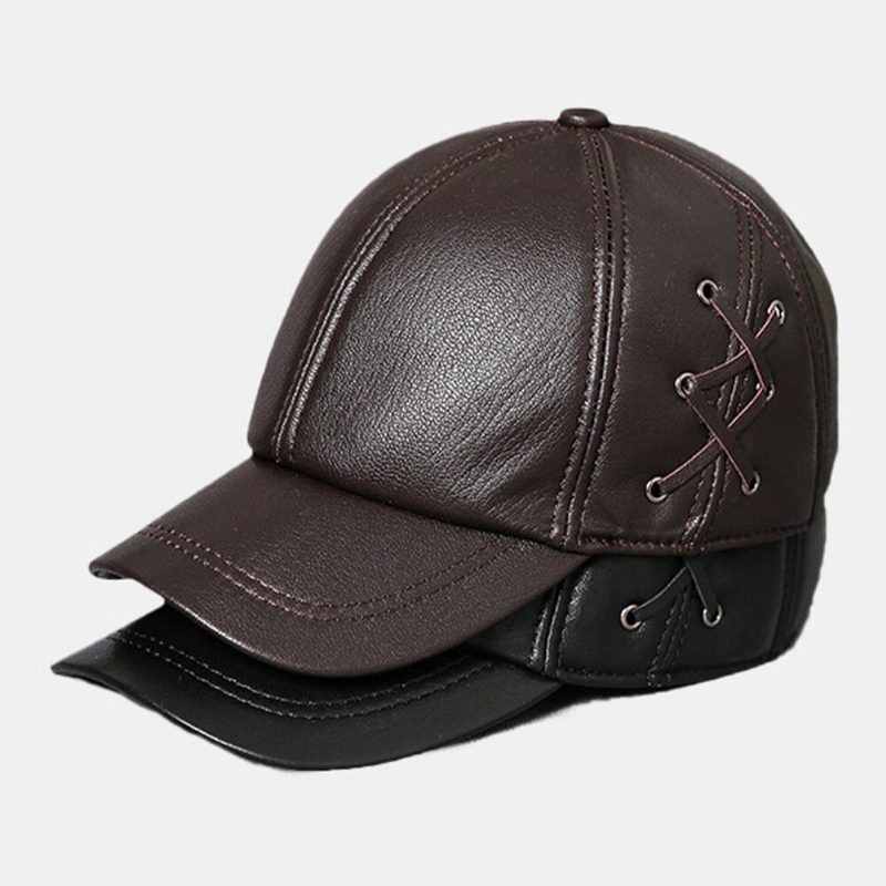 Menn Saueskinn Ensfarget Patchwork Side Korsstropp Dekorasjon Utendørs Uformell Varme Baseball Cap