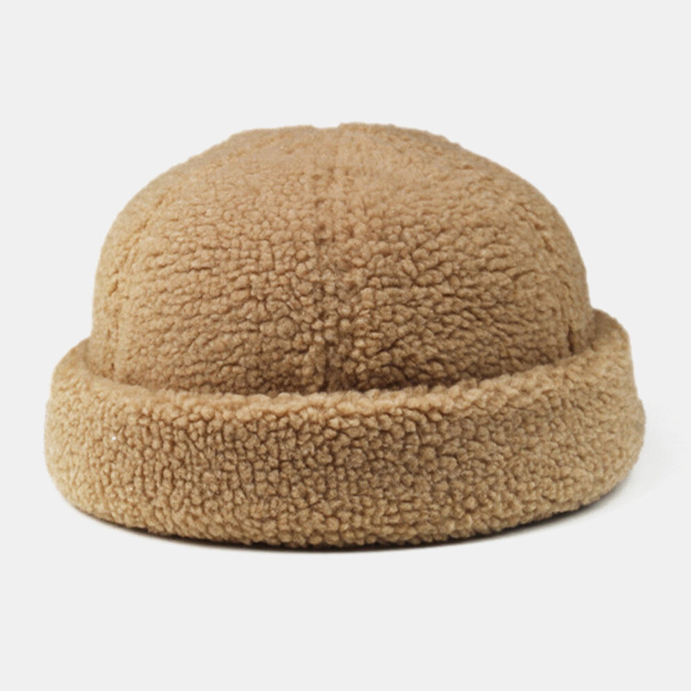 Menn Shearling Ensfarge Justerbar Wild Varm Utendørs Beanie Utleier Cap Skull Cap