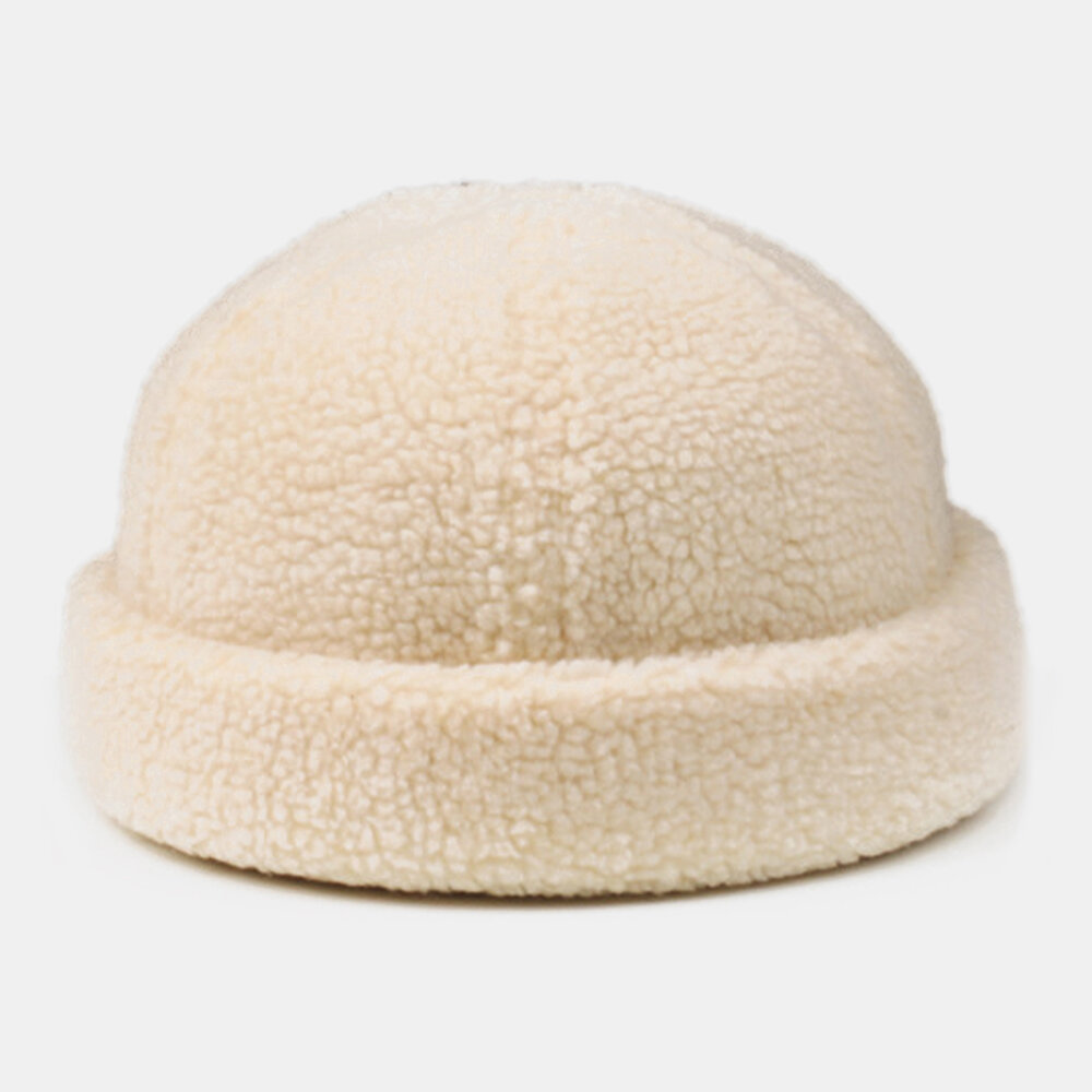 Menn Shearling Ensfarge Justerbar Wild Varm Utendørs Beanie Utleier Cap Skull Cap