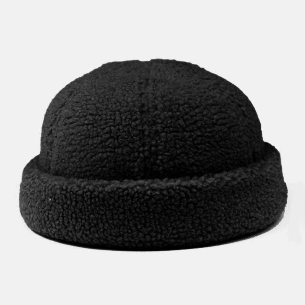 Menn Shearling Ensfarge Justerbar Wild Varm Utendørs Beanie Utleier Cap Skull Cap