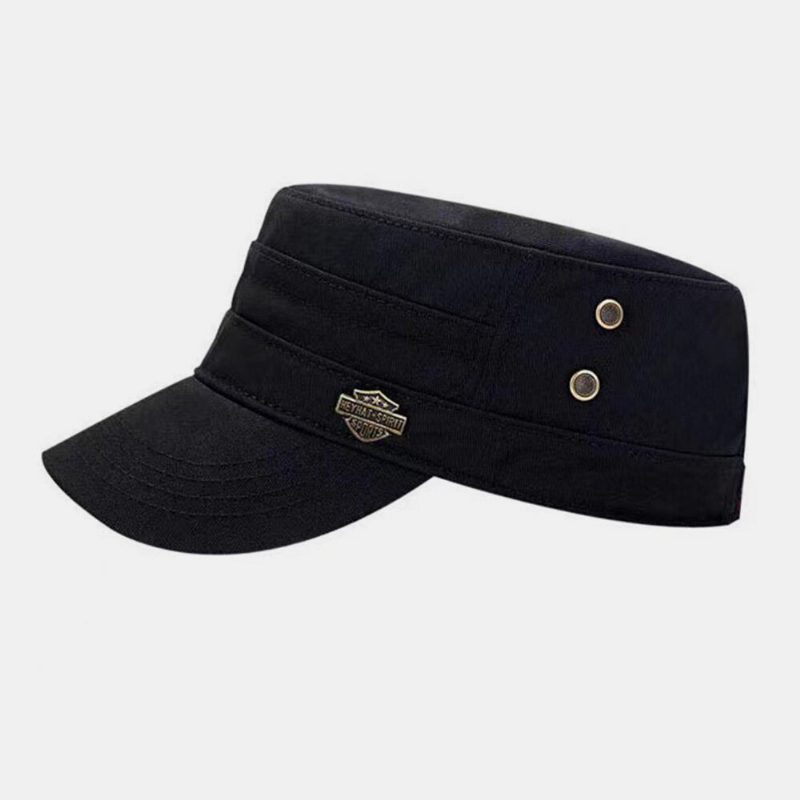 Menn Shield Iron Label Design Pustende Militær Cap Flate Top Cap Mote Anti-uv Solskjerm Army Cap Cadet Hat