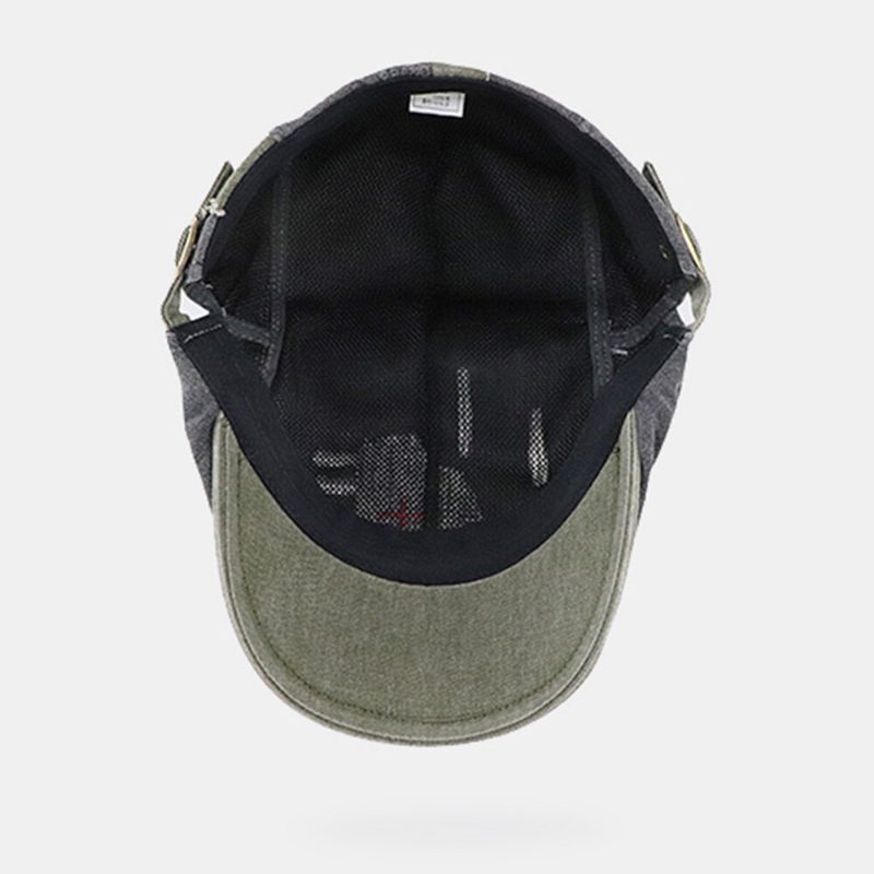 Menn Short Rim Distressed Worn Hole Beret Flate Cap Retro Justerbar Pustende Forward Cap Newsboy Hat