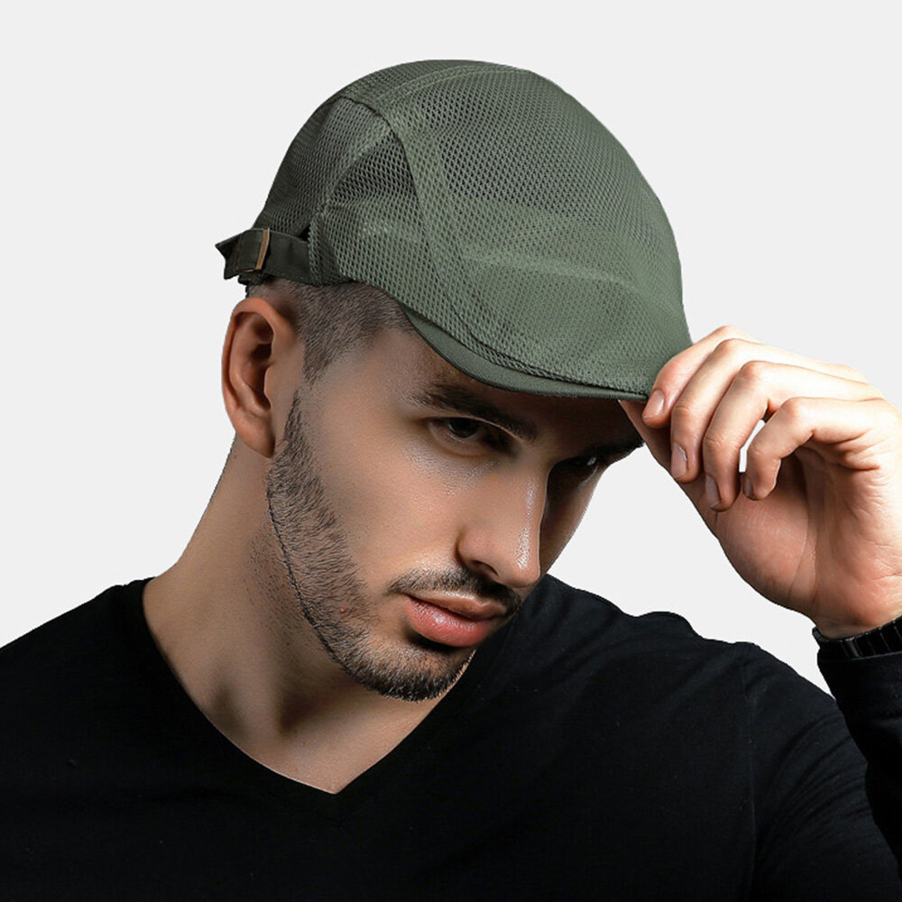 Menn Sommer Mesh Hol Pustende Beret Cap Utendørs Uformell Justerbar Solskjerm Flate Forward Cap