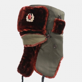 Menn Soviet Badge Thicken Plus Velvet Trapper Hatter Vinter Sykling Varm Ørebeskyttelse Vindtett Russisk Lue Ushanka Lue