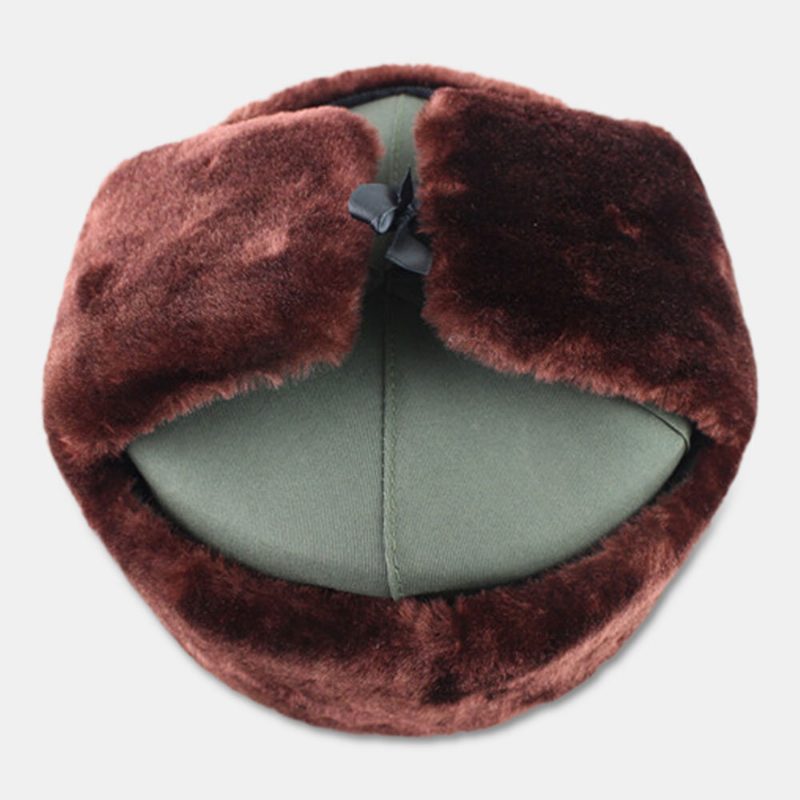 Menn Soviet Badge Thicken Plus Velvet Trapper Hatter Vinter Sykling Varm Ørebeskyttelse Vindtett Russisk Lue Ushanka Lue