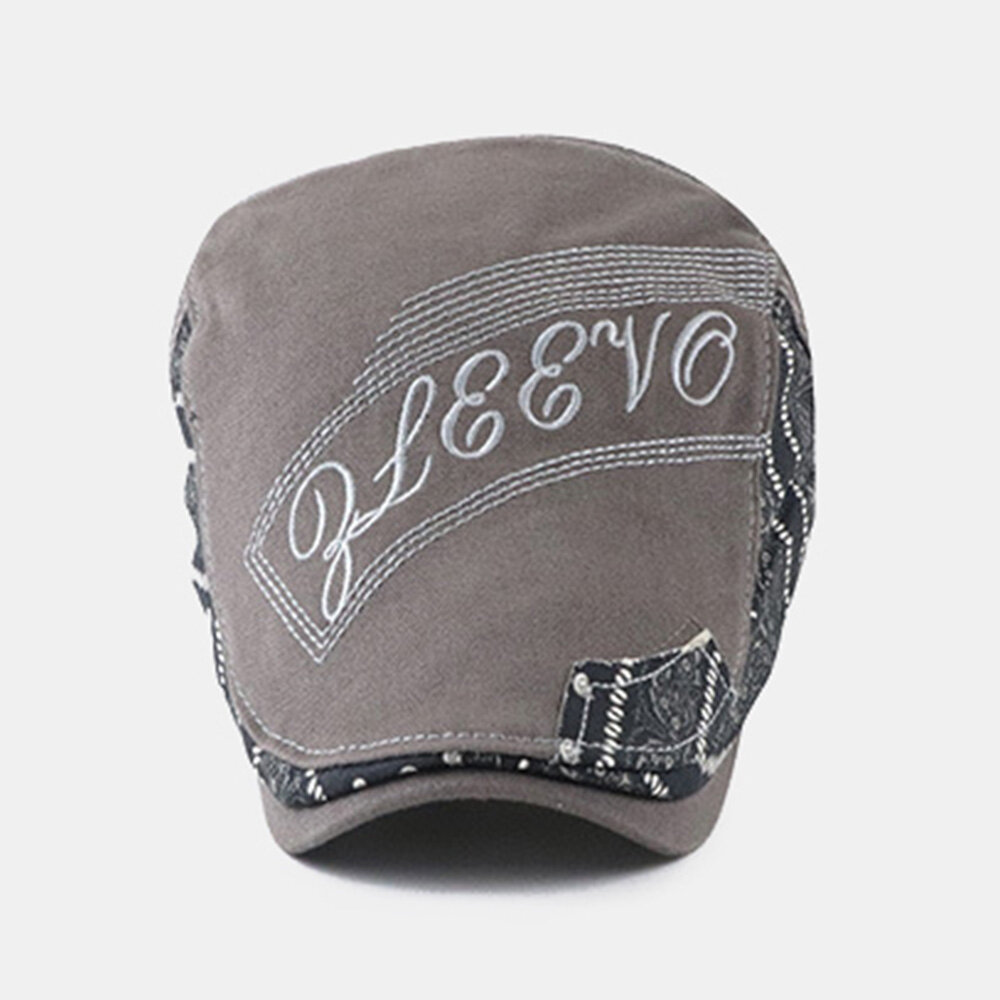 Menn Storbrem Brev Broderi Søm Fremover Hatt Etnisk Justerbar Pustende Beret Flate Cap Driver Hat