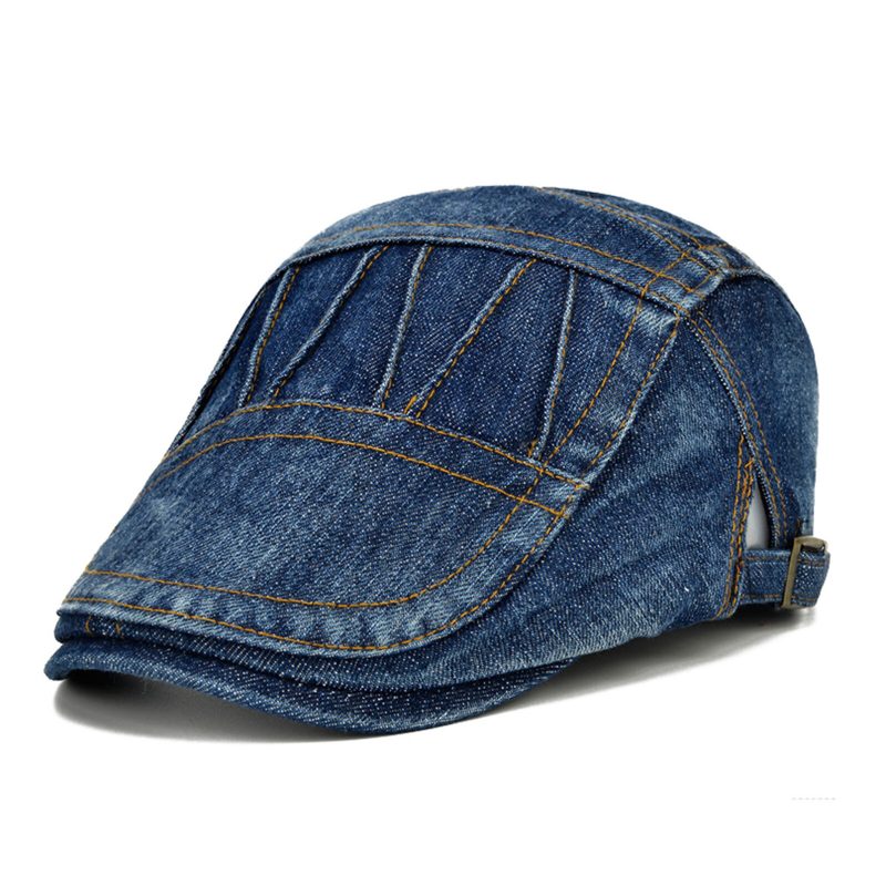 Menn Uformell Laget Gammel Denim Solskjerm Med Kort Breet Beret Flate Hatter