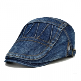 Menn Uformell Laget Gammel Denim Solskjerm Med Kort Breet Beret Flate Hatter