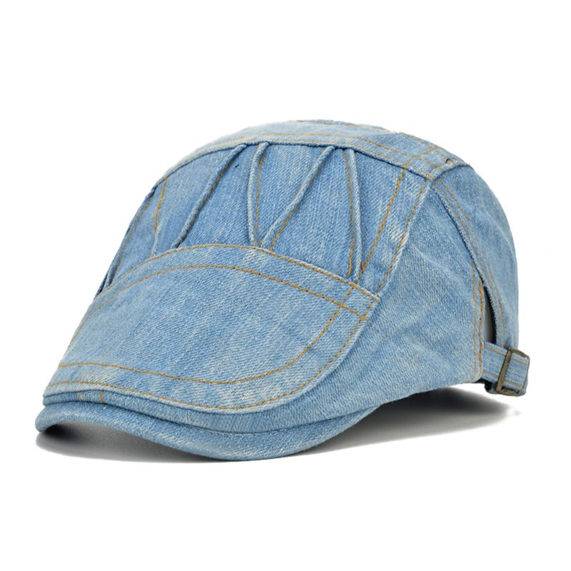 Menn Uformell Laget Gammel Denim Solskjerm Med Kort Breet Beret Flate Hatter