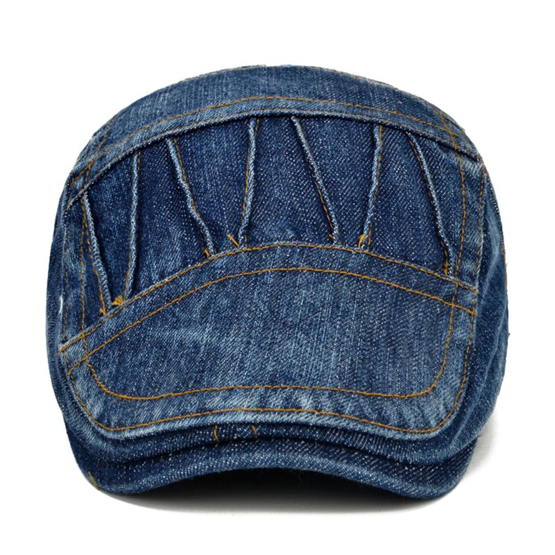 Menn Uformell Laget Gammel Denim Solskjerm Med Kort Breet Beret Flate Hatter