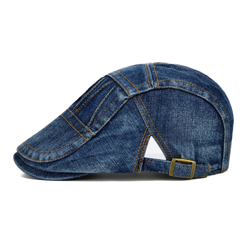 Menn Uformell Laget Gammel Denim Solskjerm Med Kort Breet Beret Flate Hatter