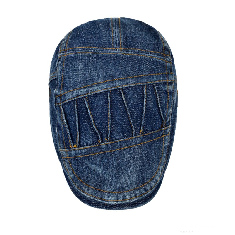 Menn Uformell Laget Gammel Denim Solskjerm Med Kort Breet Beret Flate Hatter