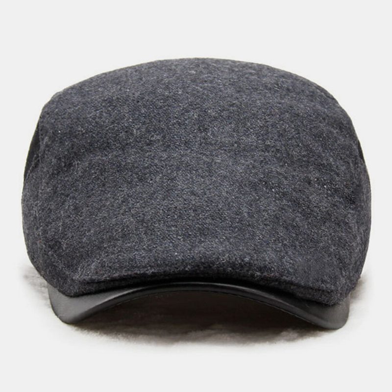 Menn Ull Dome Farge Matchende Absorber Svette Pustende Berets Britisk Retro Vinter Tykk Varm Fremover Hatter Peaked Cap