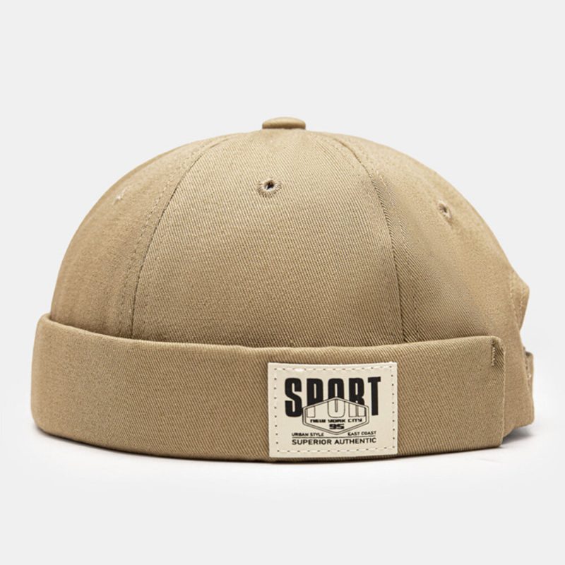 Menn Utleier Cap Bomull Side Kontrast Farge Bokstaver Patch All-match Brimless Beanie Skull Cap For Dame