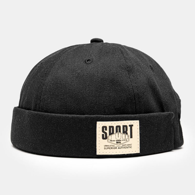 Menn Utleier Cap Bomull Side Kontrast Farge Bokstaver Patch All-match Brimless Beanie Skull Cap For Dame