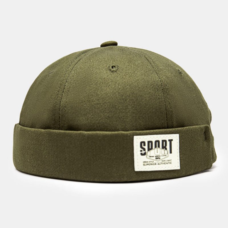 Menn Utleier Cap Bomull Side Kontrast Farge Bokstaver Patch All-match Brimless Beanie Skull Cap For Dame