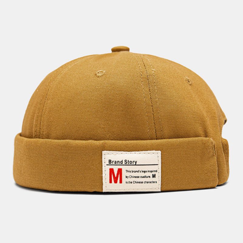 Menn Utleier Cap Cotton Dome Letter Patch Mote Brimless Beanie Skull Cap