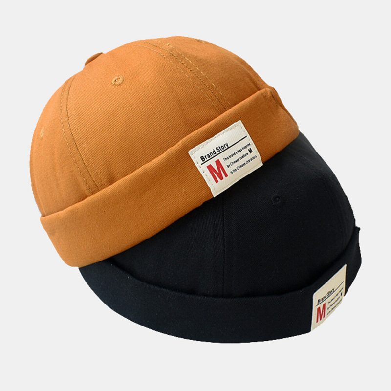 Menn Utleier Cap Cotton Dome Letter Patch Mote Brimless Beanie Skull Cap