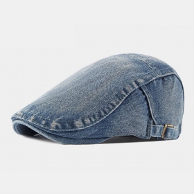 Menn Vasket Denim Laget Gammel Uformell Retro Driver Flate Hatter Forward Hatter Beret Hat