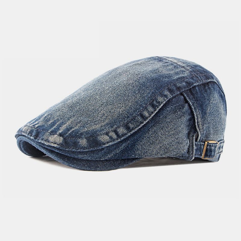 Menn Vasket Denim Laget Gammel Uformell Retro Driver Flate Hatter Forward Hatter Beret Hat